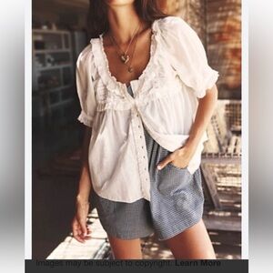 Free People Cream Ruffled Button-Front Blouse